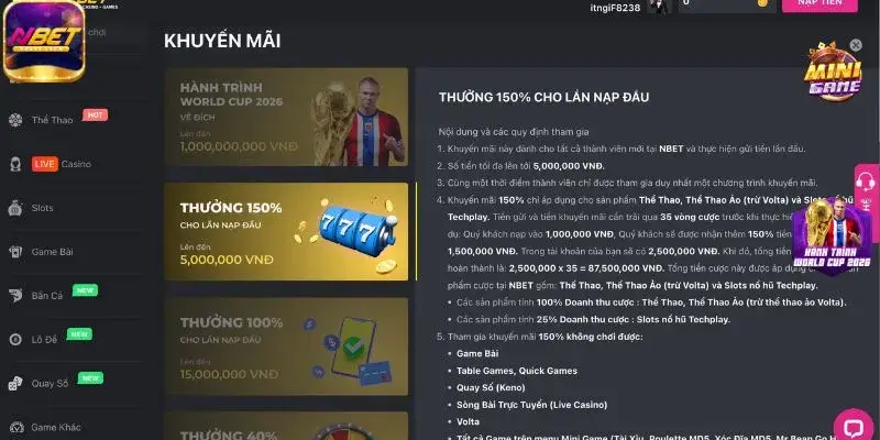 Một số khuyến mãi NBET hấp dẫn cho tân thủ